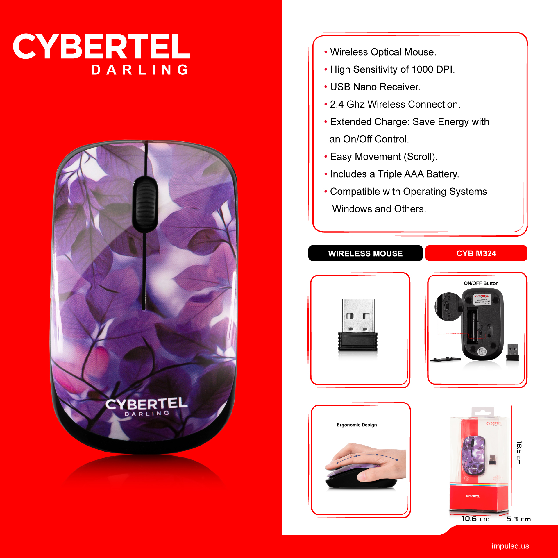 Mouse inalámbrico con diseño Darling Cybertel