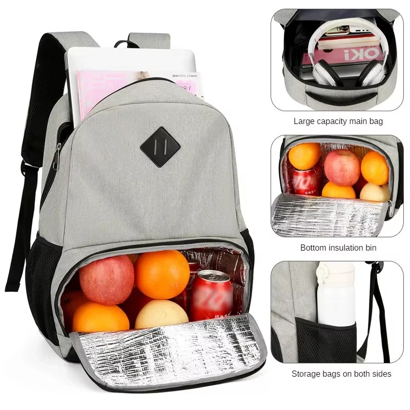 Mochila de negocios con puerto USB, espacio térmico para alimentos